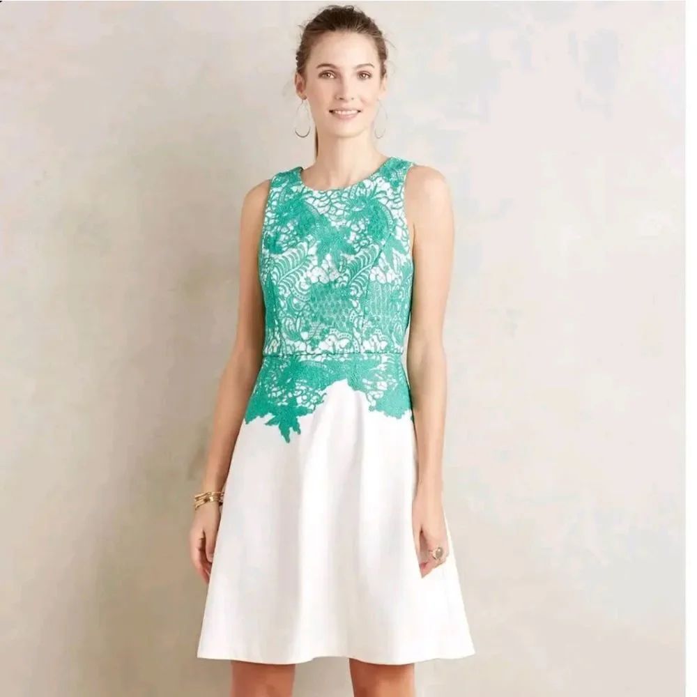 Anthropologie Moulinette Soeurs Women's Arbor Lace Dress Sleeveless Green White